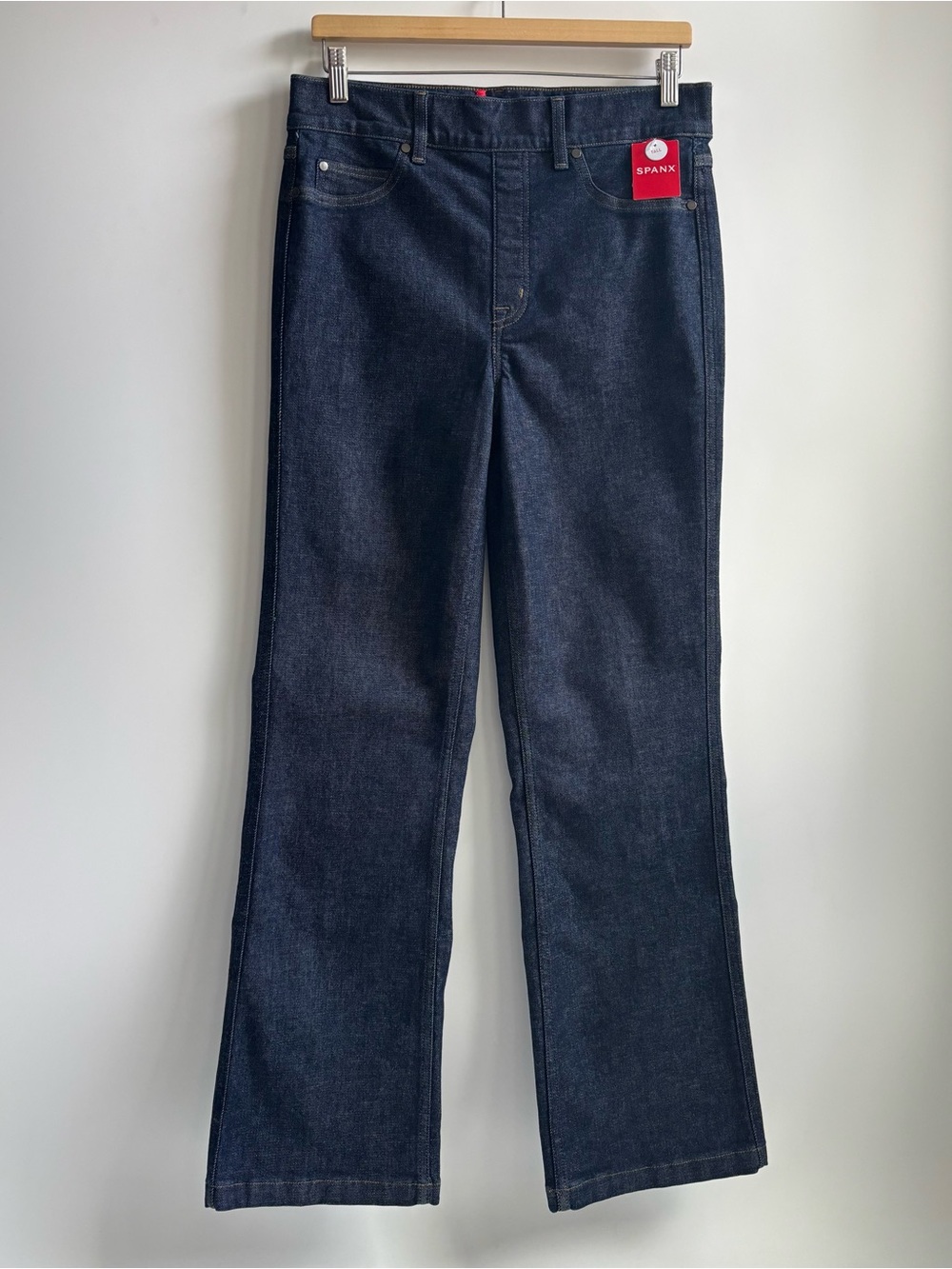 SPANX Cropped Kick Flare Raw Indigo Dark Blue Denim Jeans Size Large